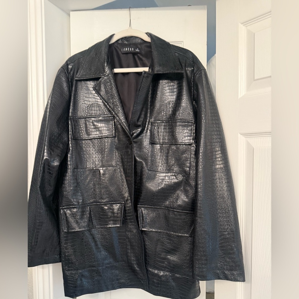 Lioness Black Textured Faux Leather Coat